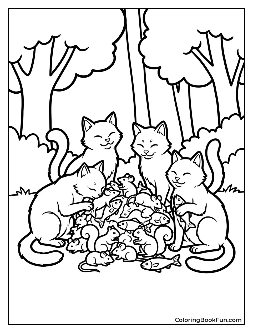Cats Sharing Fresh Kill Pile