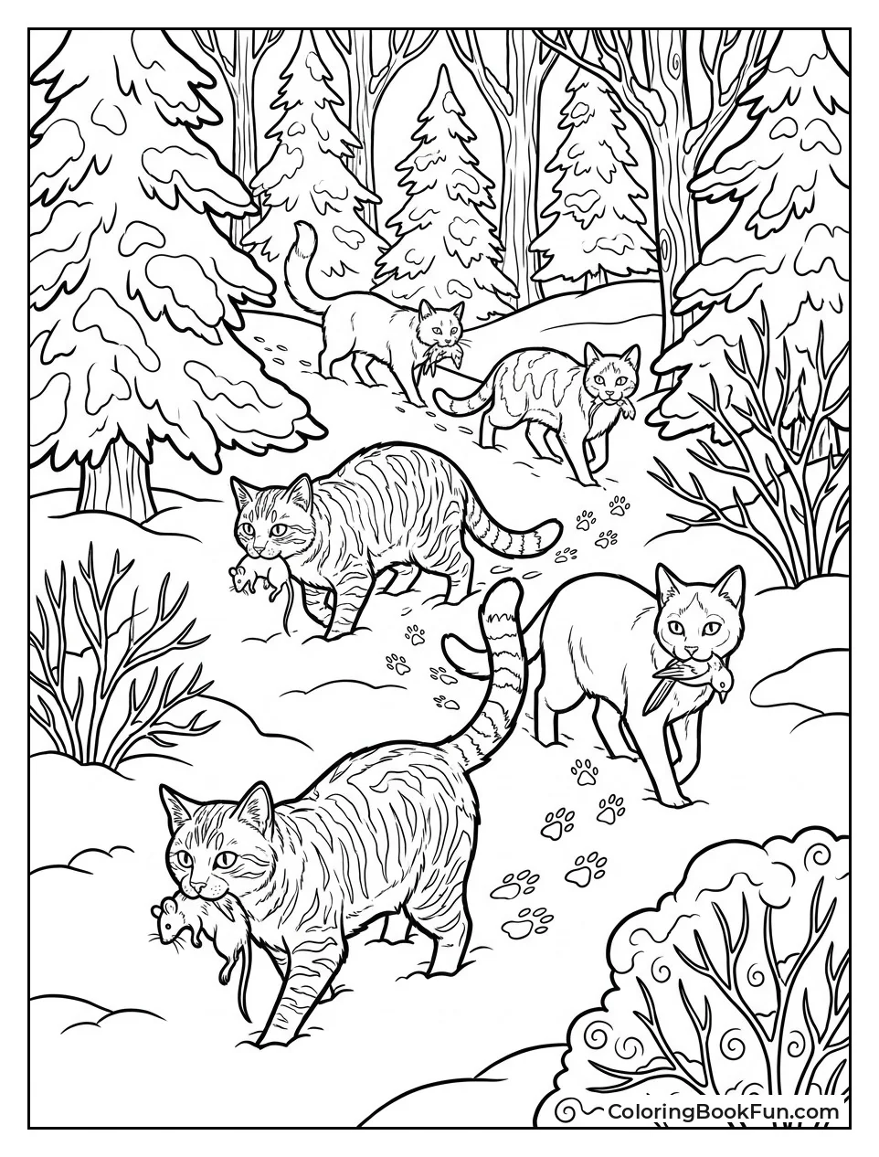 Cats Hunting in Deep Snow
