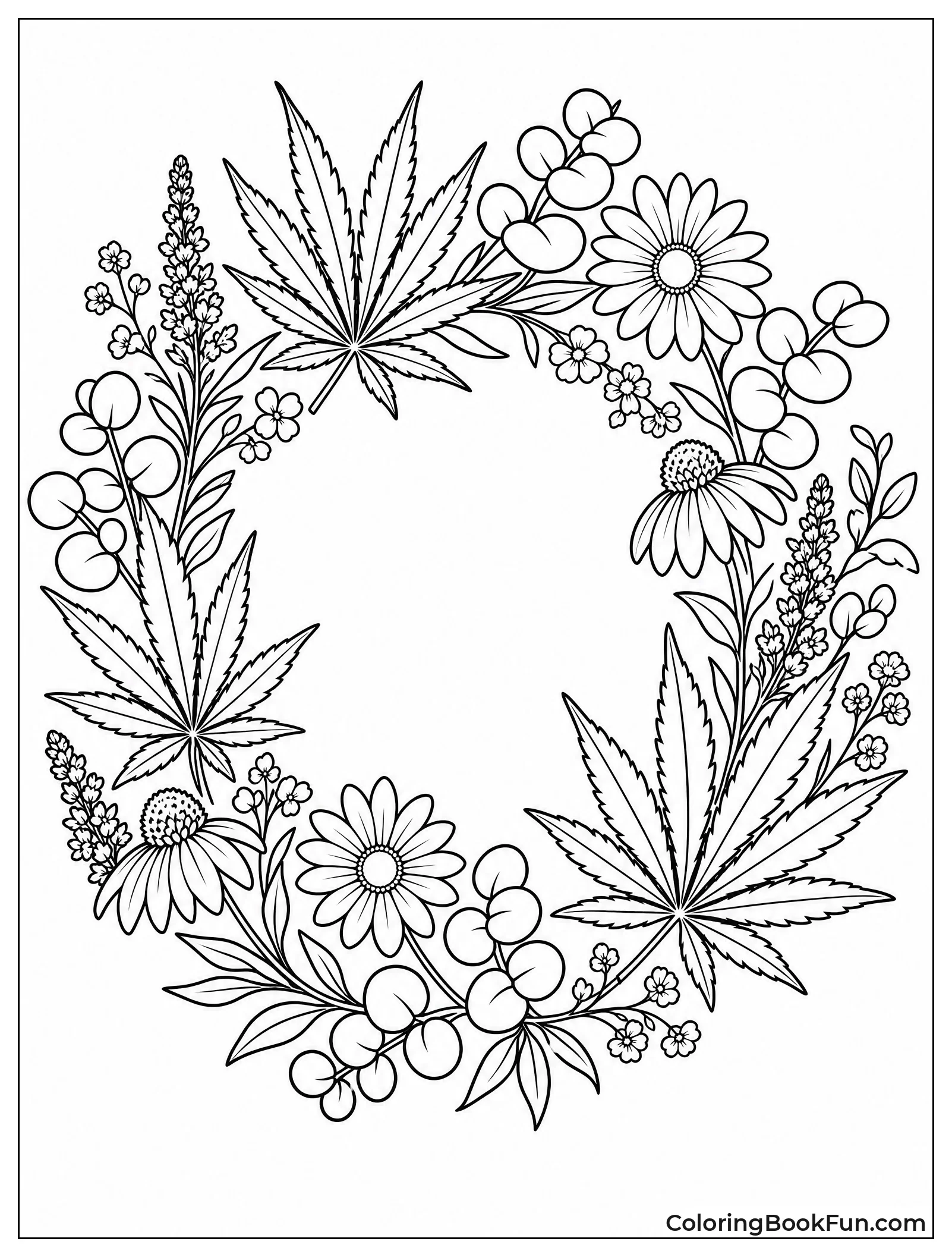 Boho Wreath with Cannabis Leaves