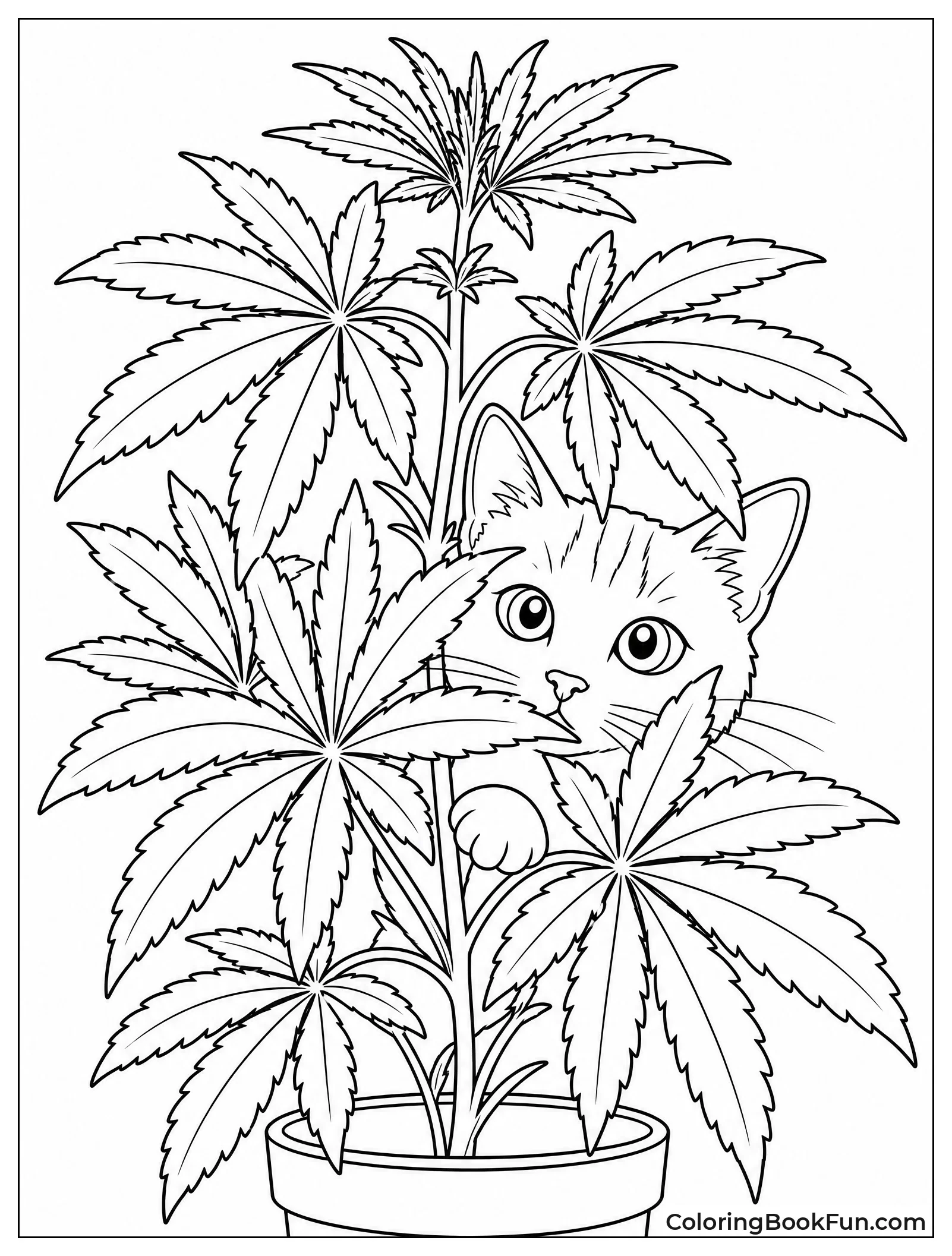Cat Hiding in Plant Leaves
