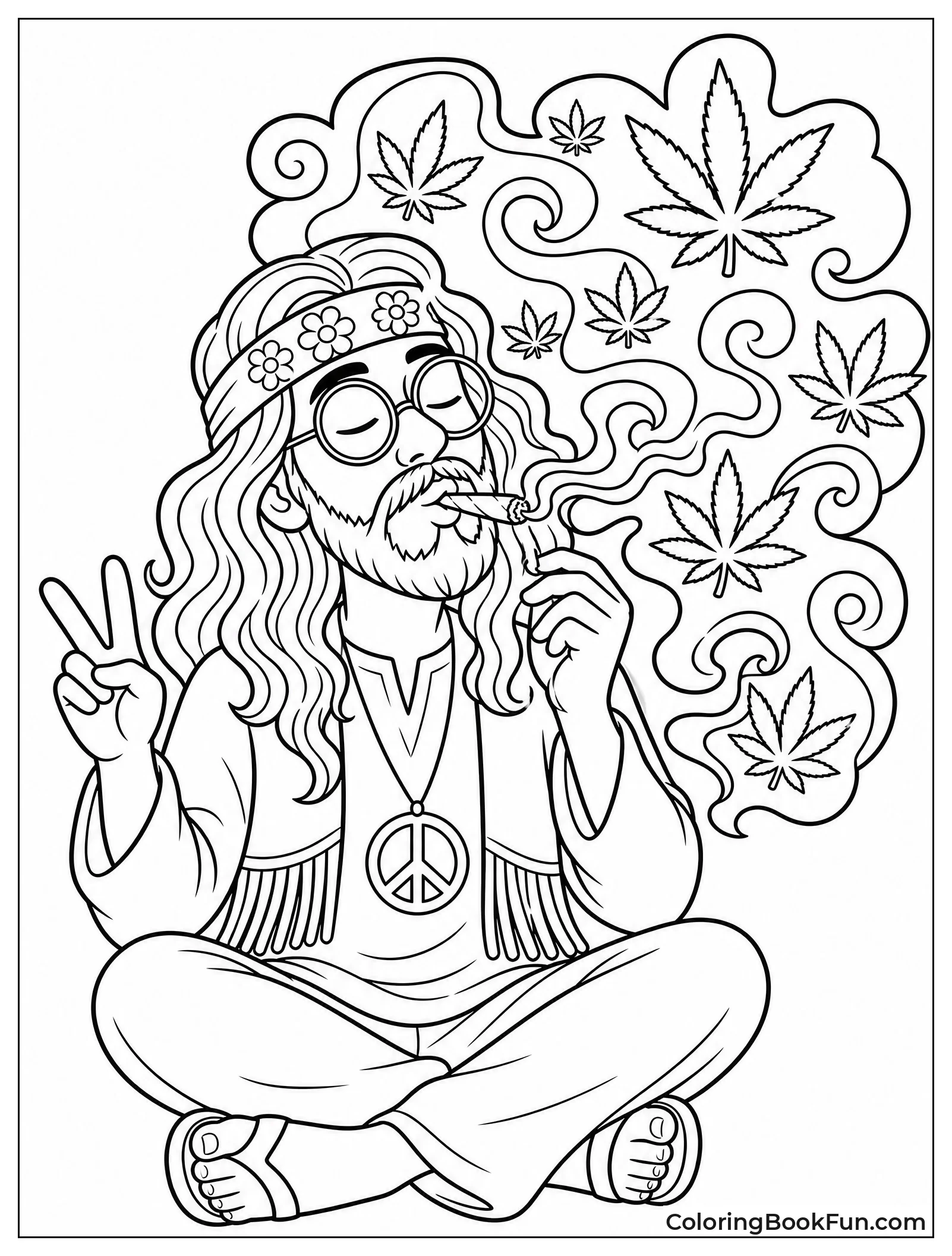 Hippie Exhaling Leaf Shaped Smoke