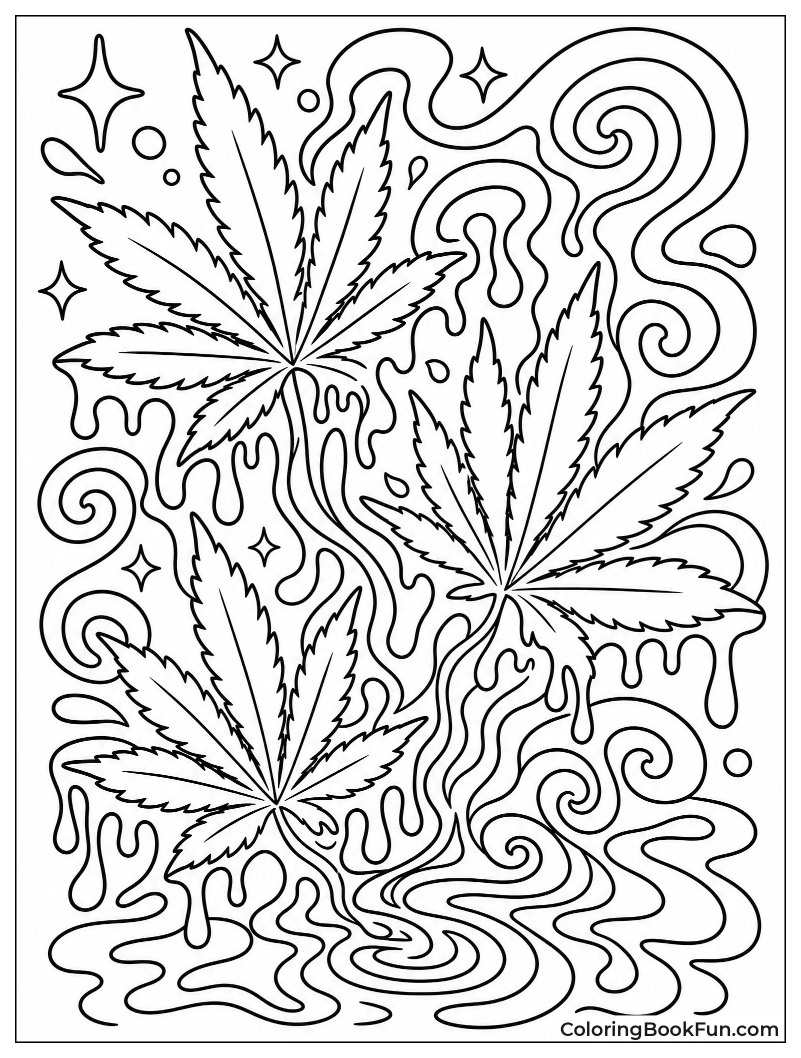 Swirls and Psychedelic Cannabis Leaves
