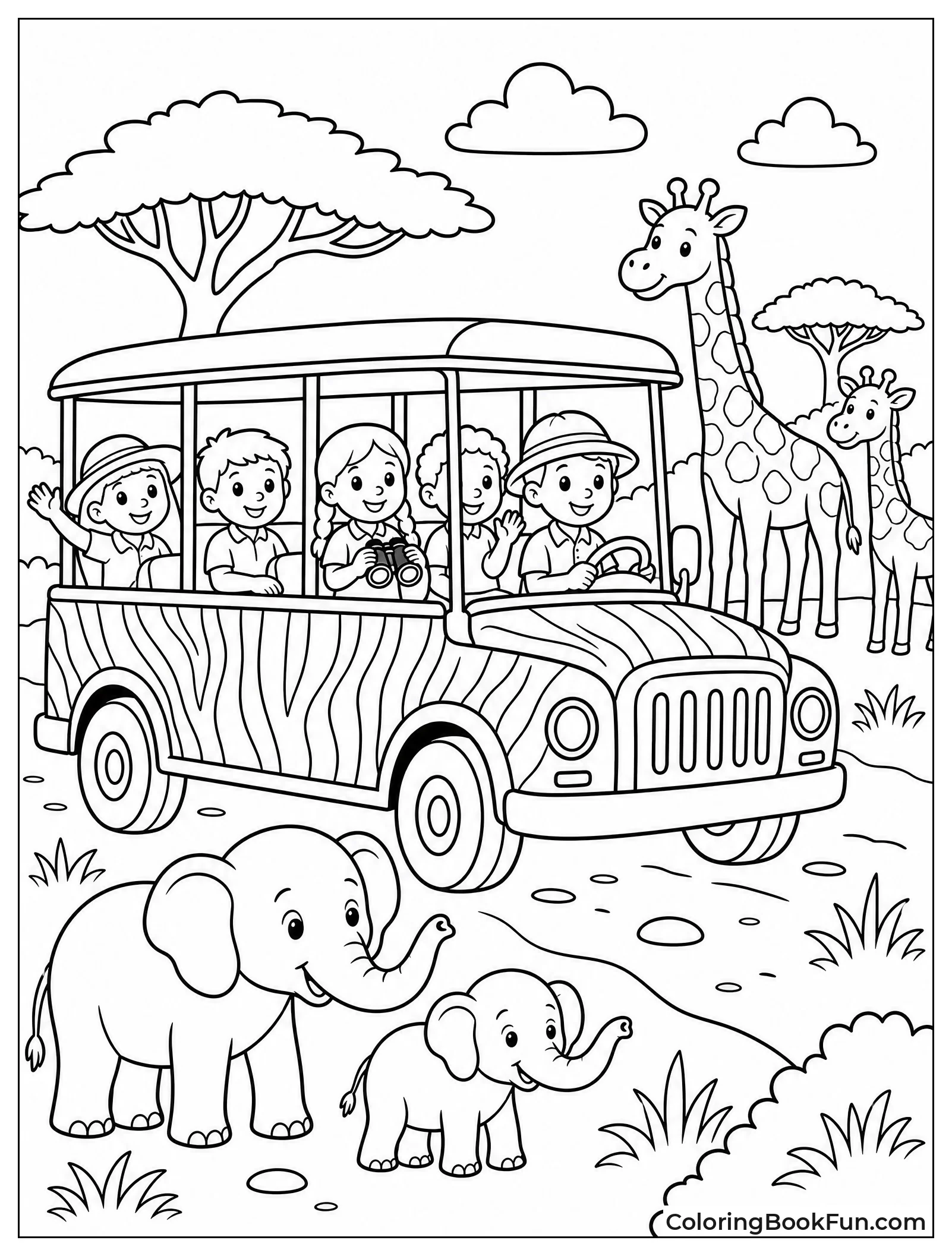 Safari Bus Spots Wild Animals