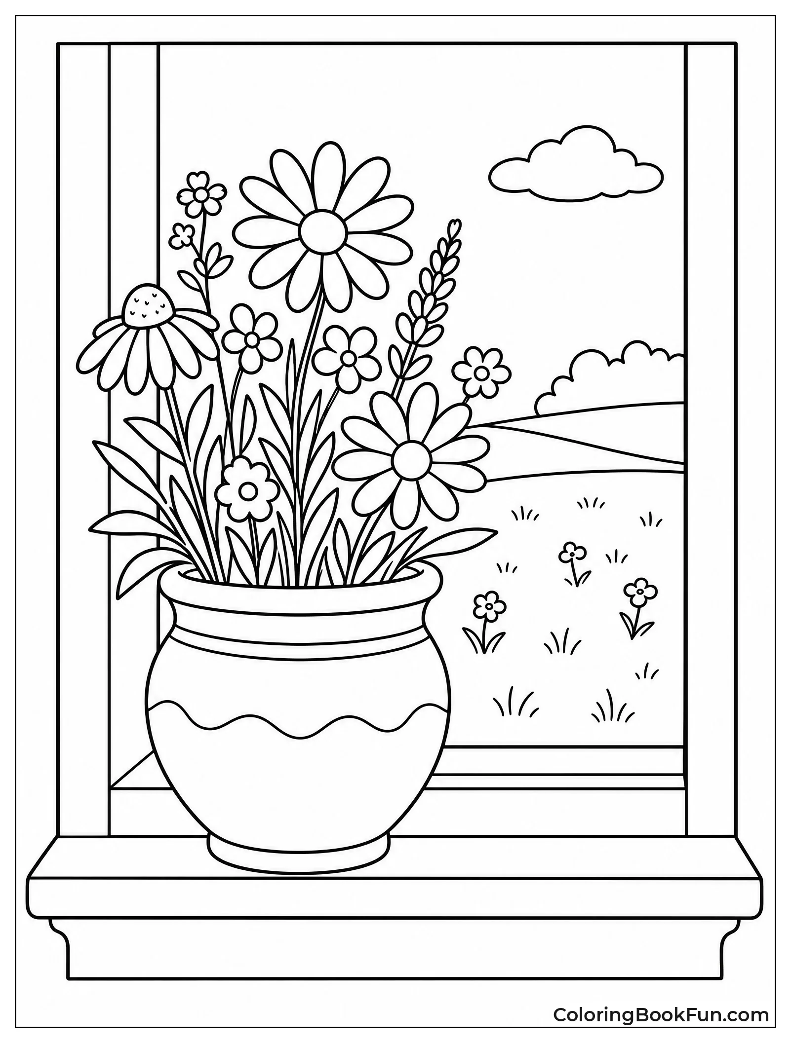 Pot of Flowers on Windowsill