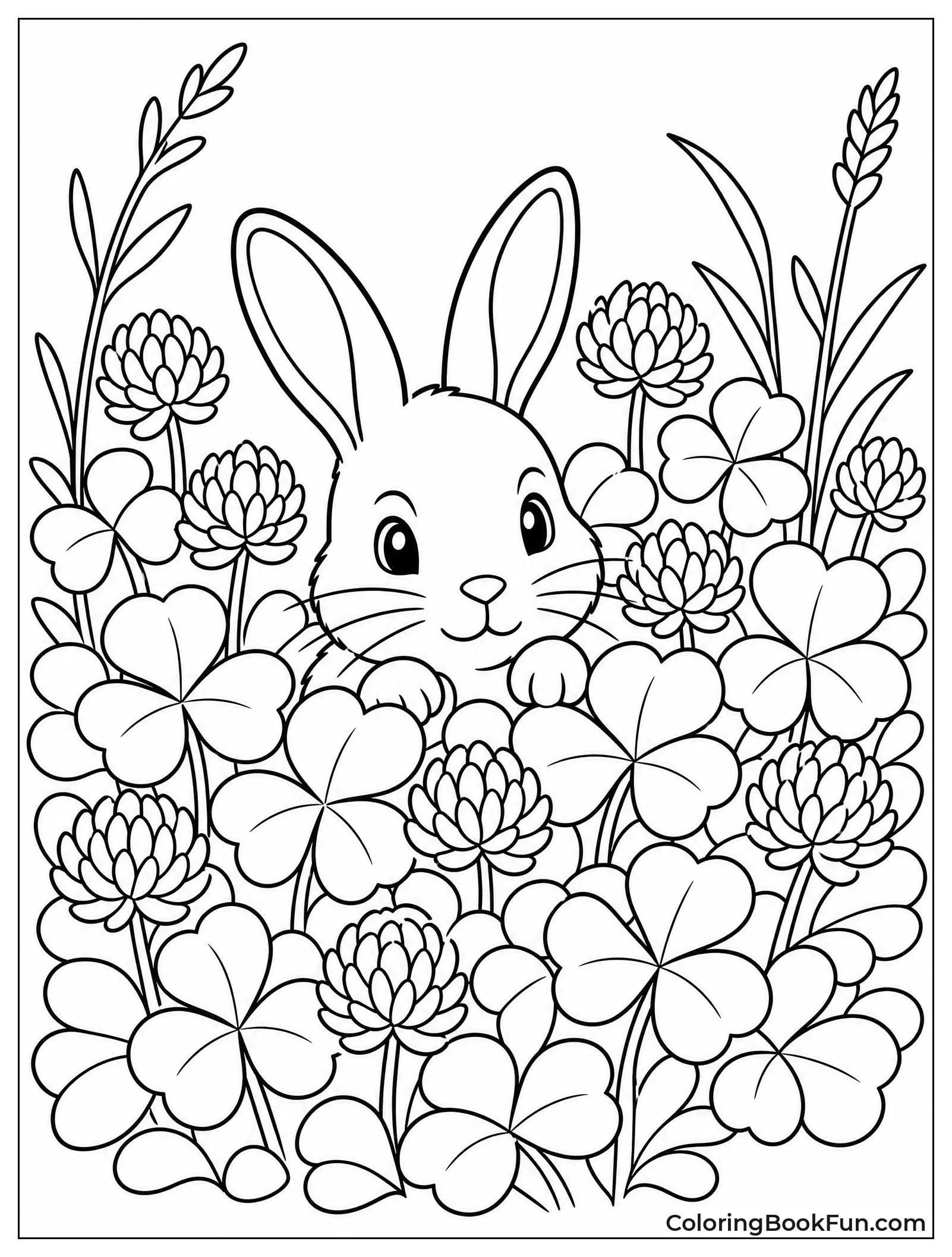 Rabbit Hiding in Clover Flowers