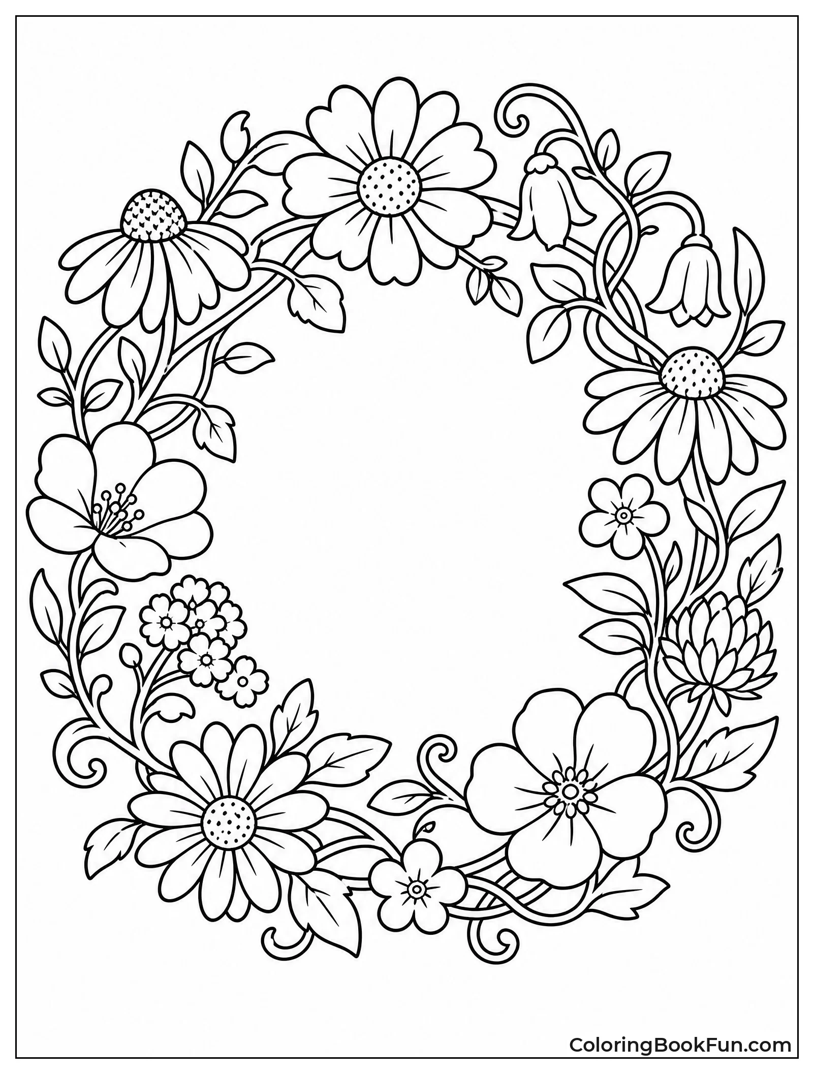 Wreath of Wildflowers and Leaves
