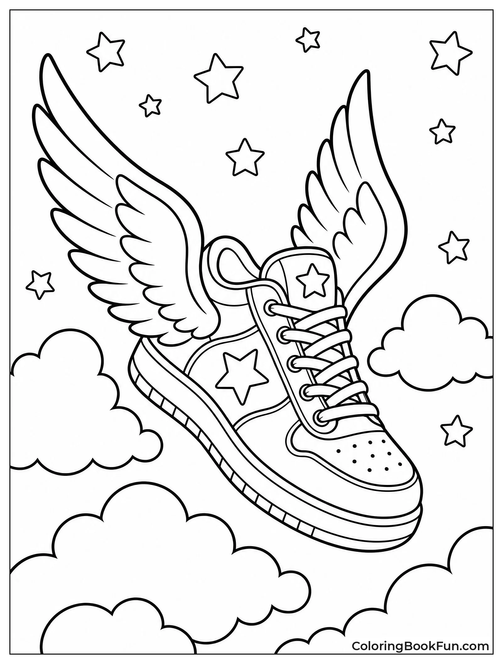 Winged Sneaker Flying Through the Clouds