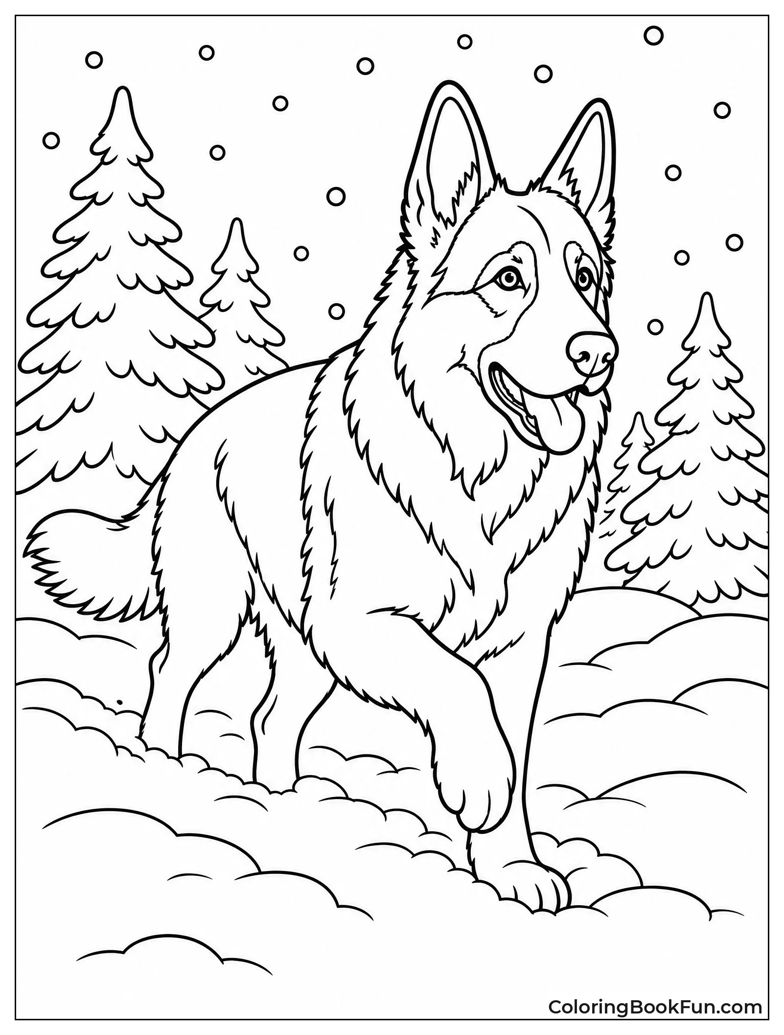 German Shepherd in Winter Snow