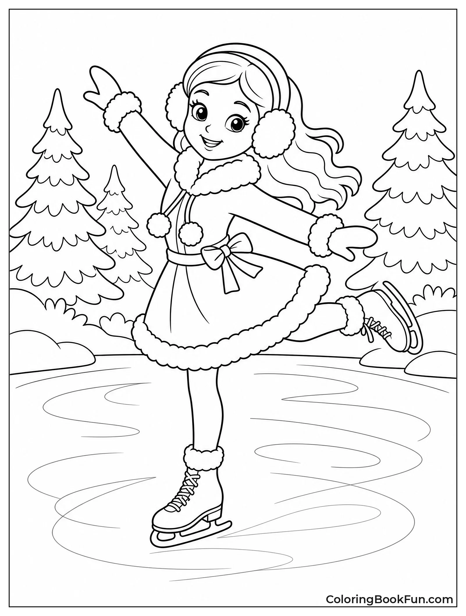 Girl Ice Skating on Pond