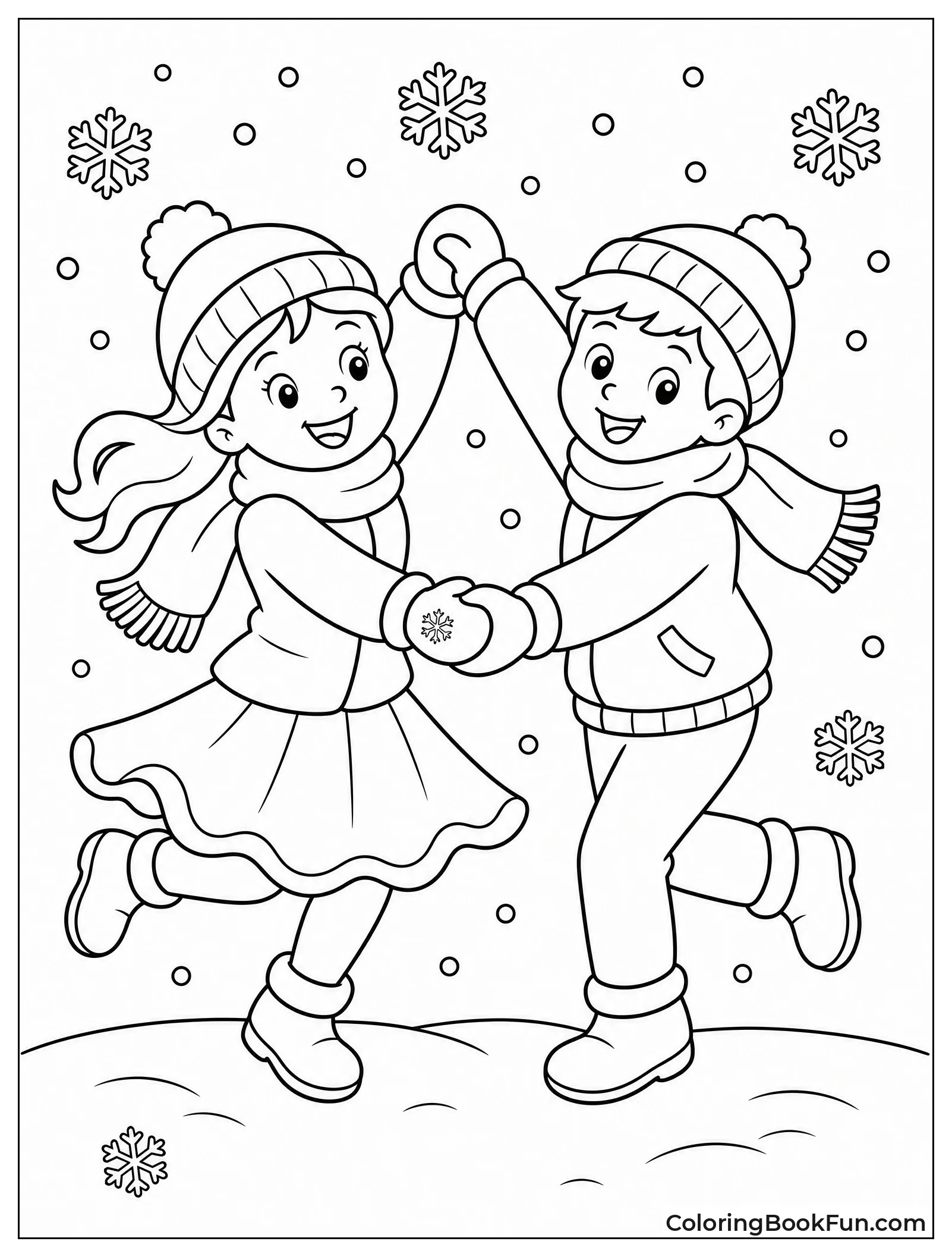 Friends Twirl in Falling Snow
