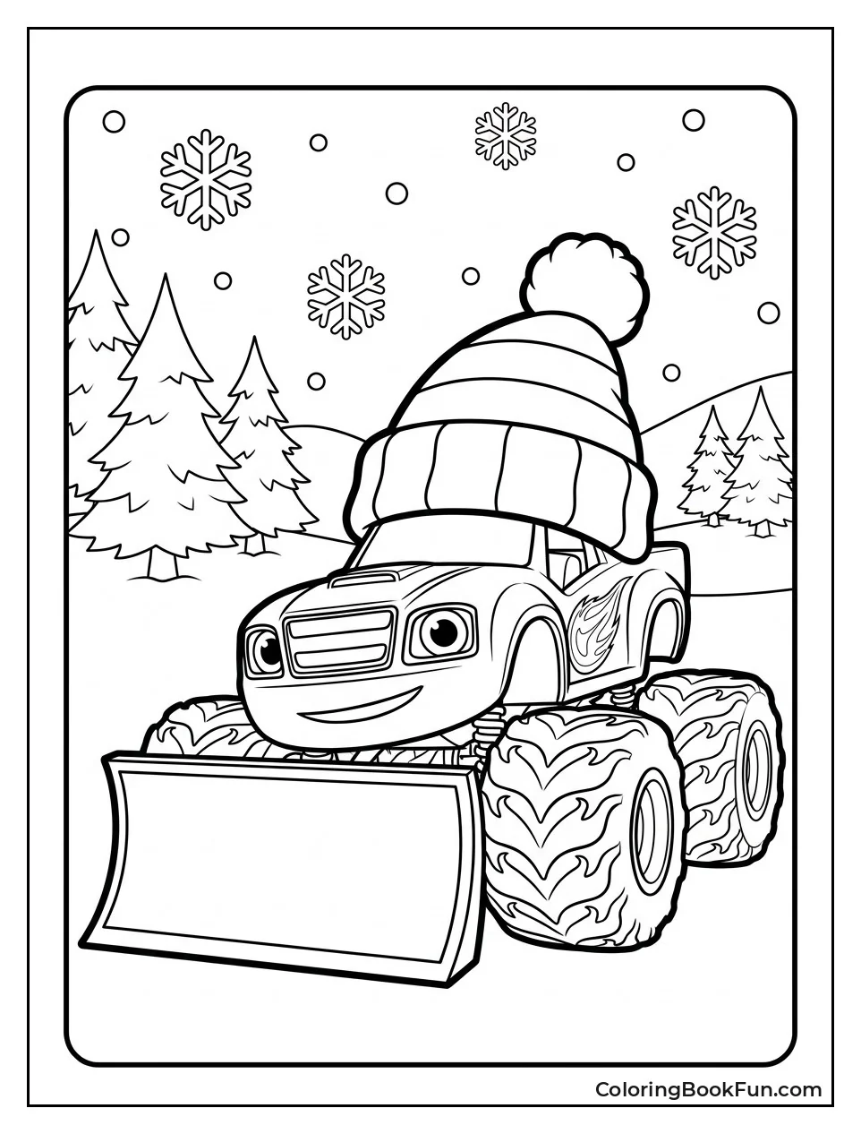 Blaze Plows Snow with Winter Hat