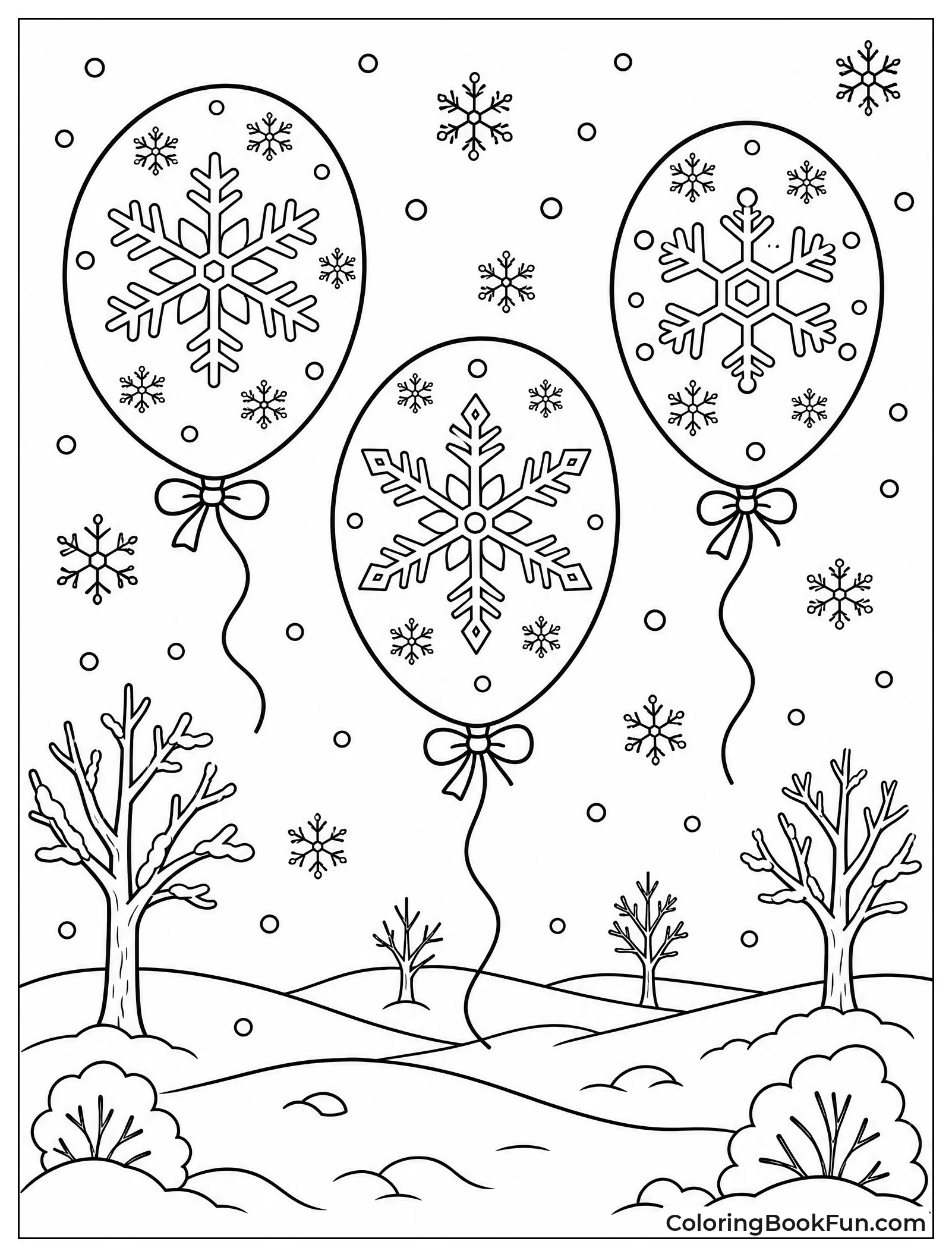 Snowflake Balloons in Winter Scene