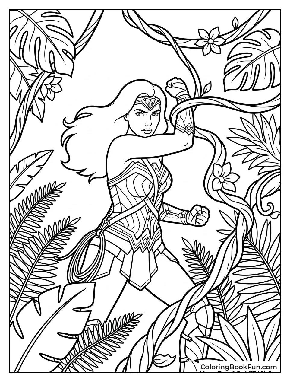 Wonder Woman Fights in Lush Rainforest