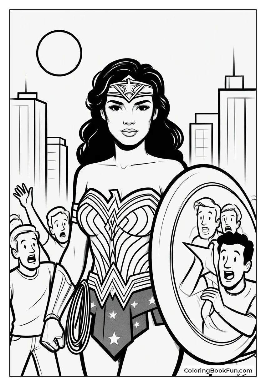 Wonder Woman Protects People with Shield