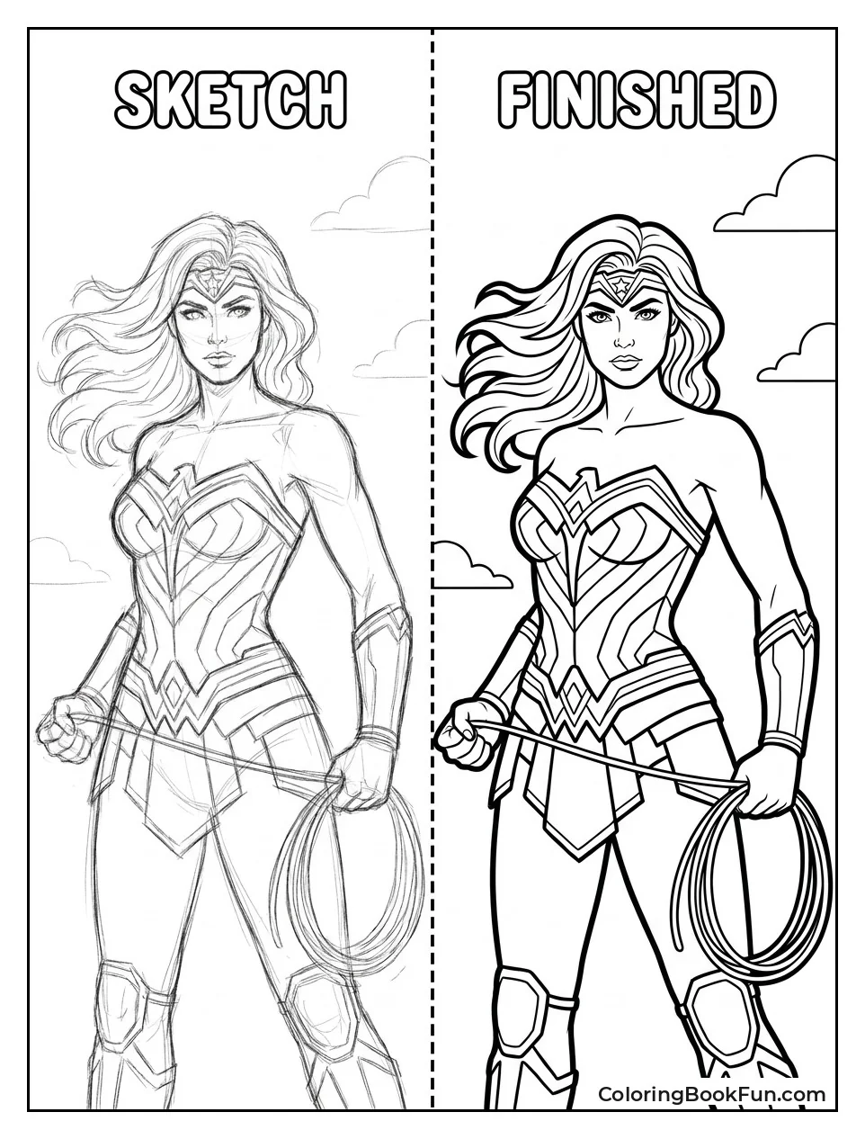 Pencil Sketch Becomes Wonder Woman Outline