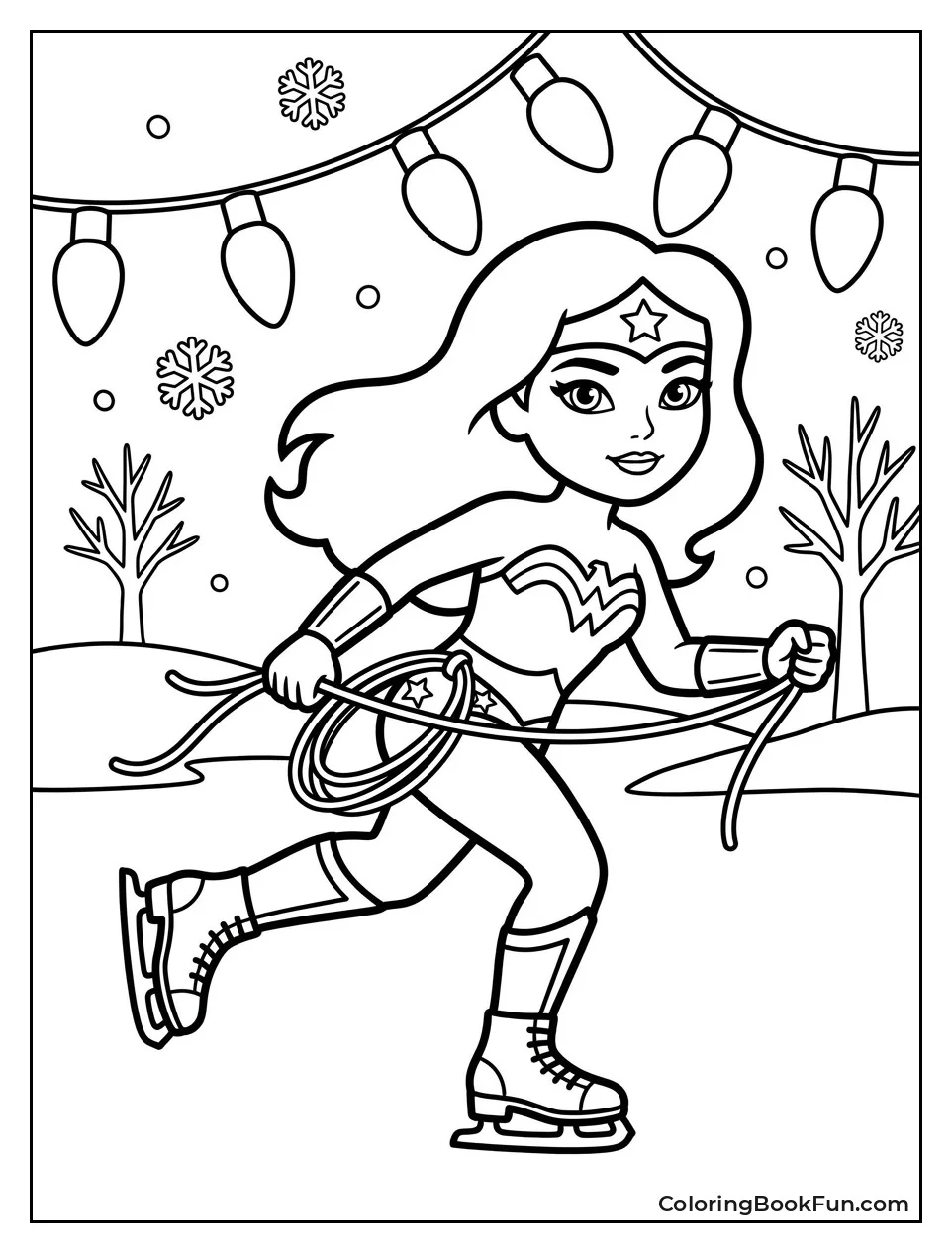 Wonder Woman Ice Skating in Snow