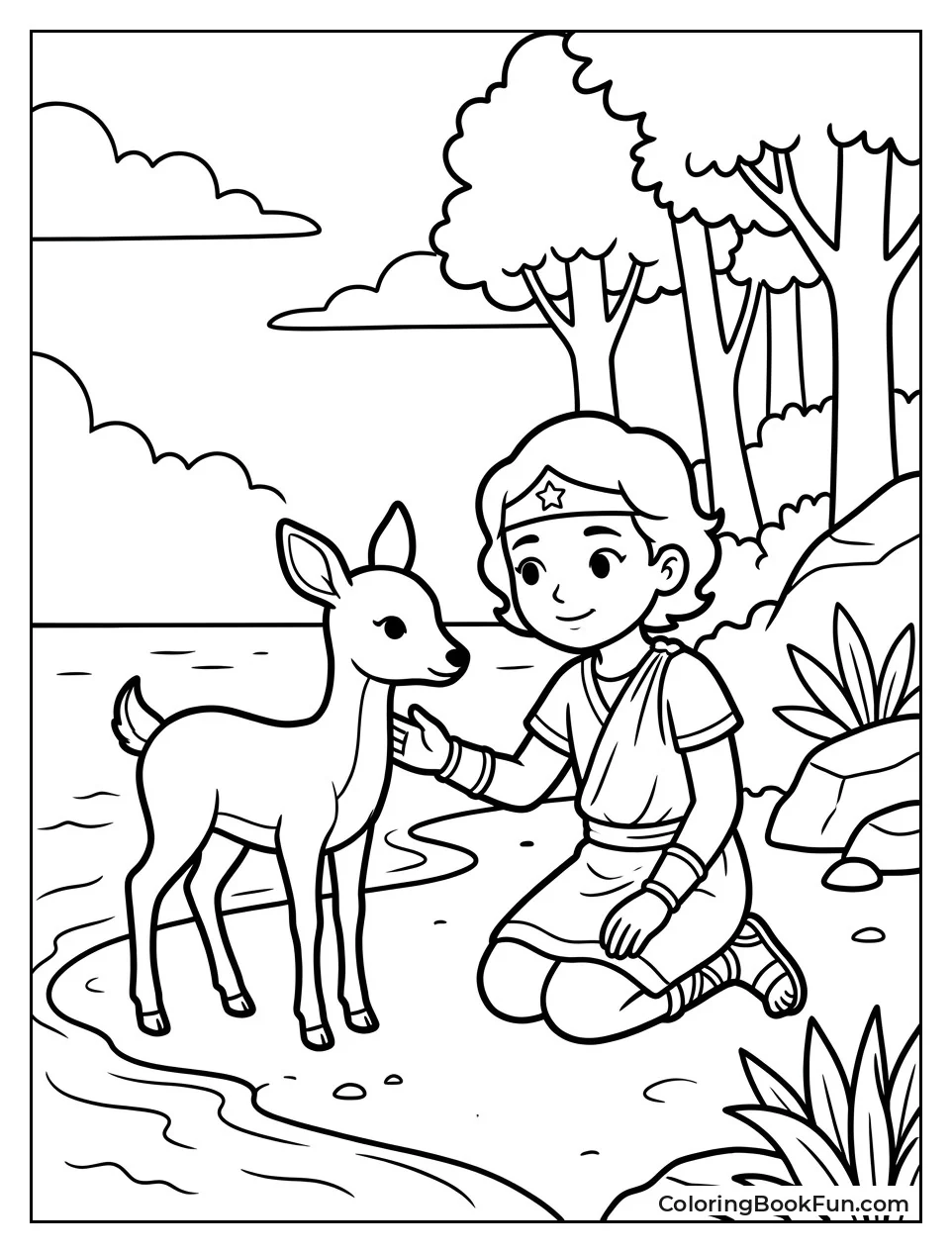 Young Diana Befriends Forest Deer