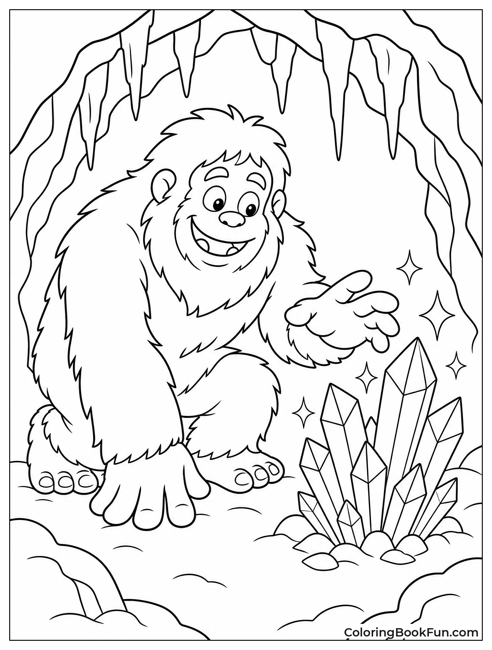 Yeti Exploring a Crystal Cave