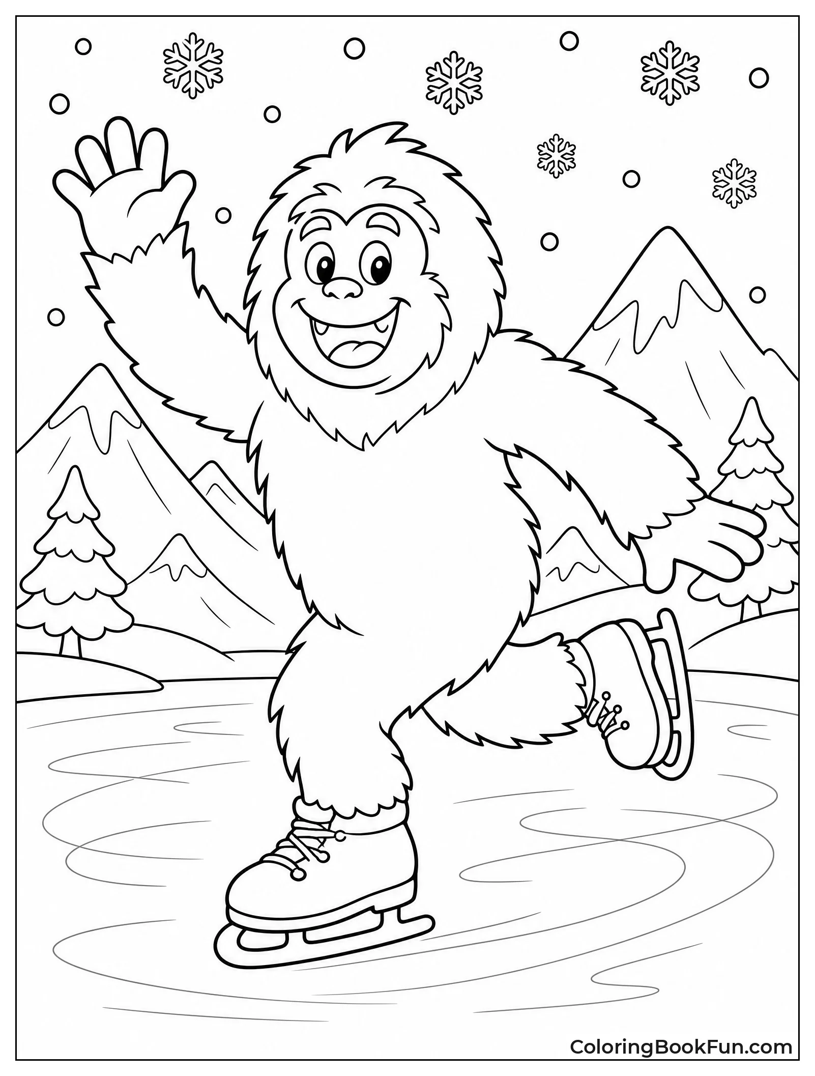 Yeti Ice Skating on a Lake