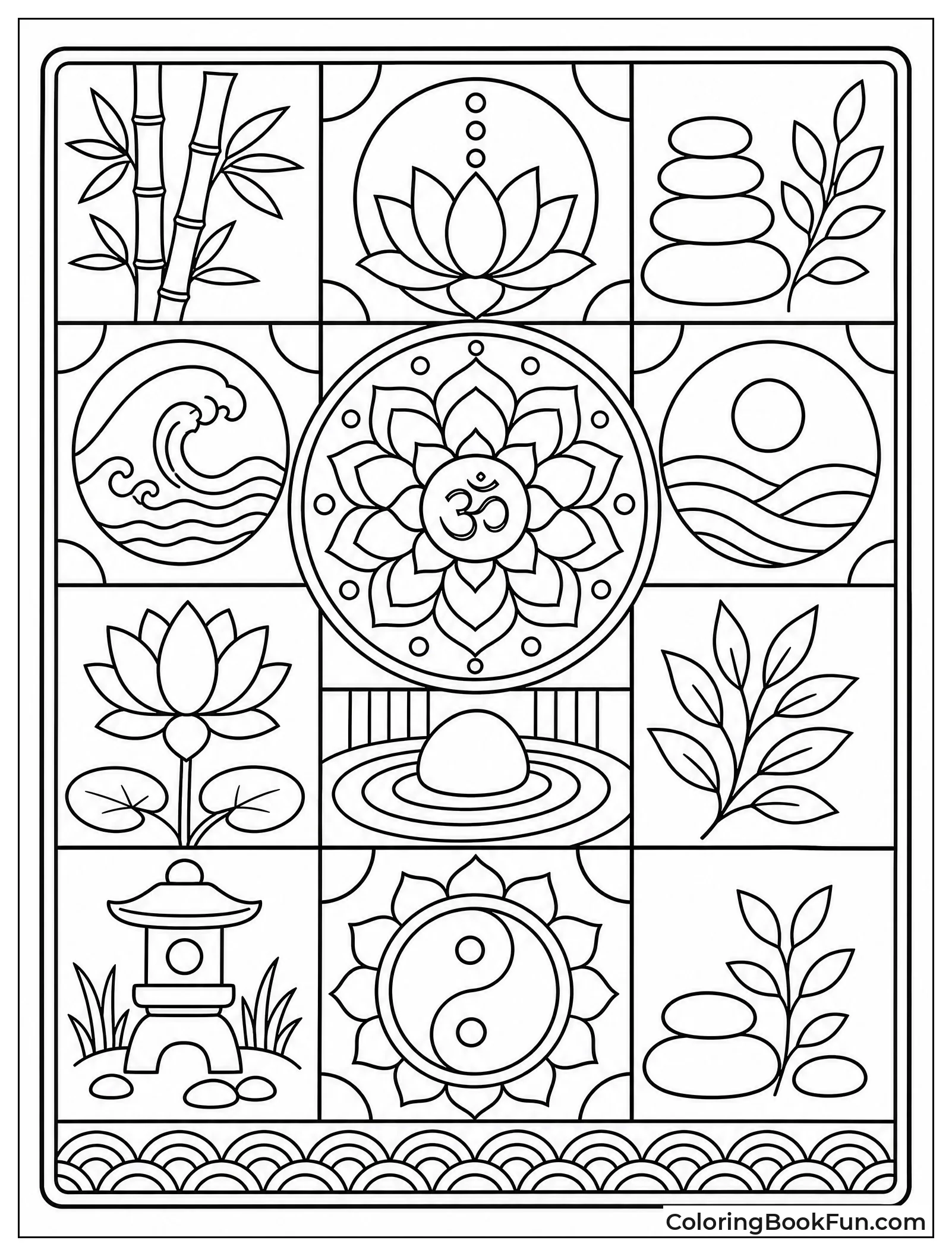 Grid Holds Zen Symbols and Shapes