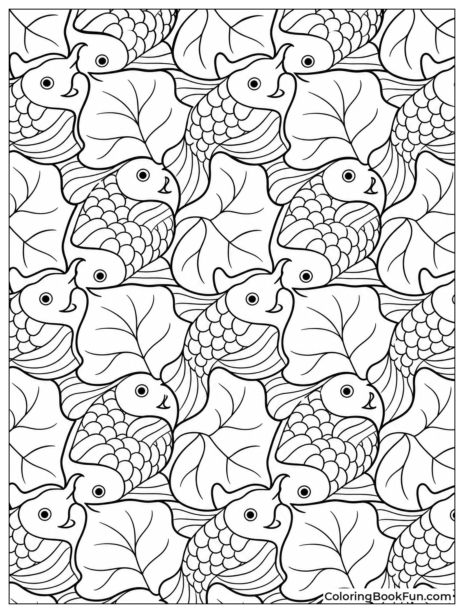 Koi Fish Tessellate with Leaves
