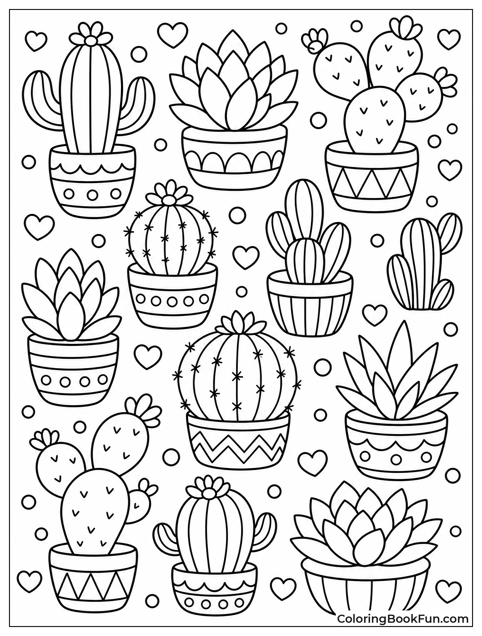 Cute Cacti Arranged in Rows