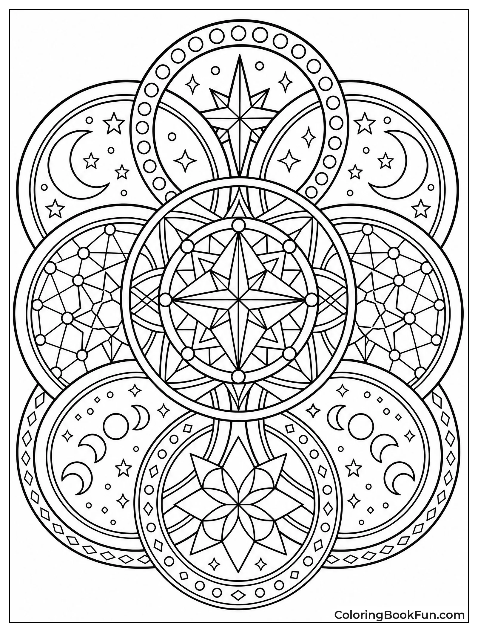 Layered Mandala with Stars and Moons