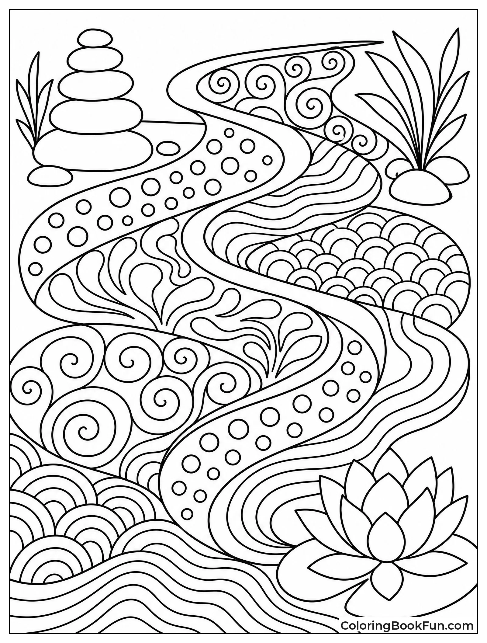 River Flows with Zentangle Sections