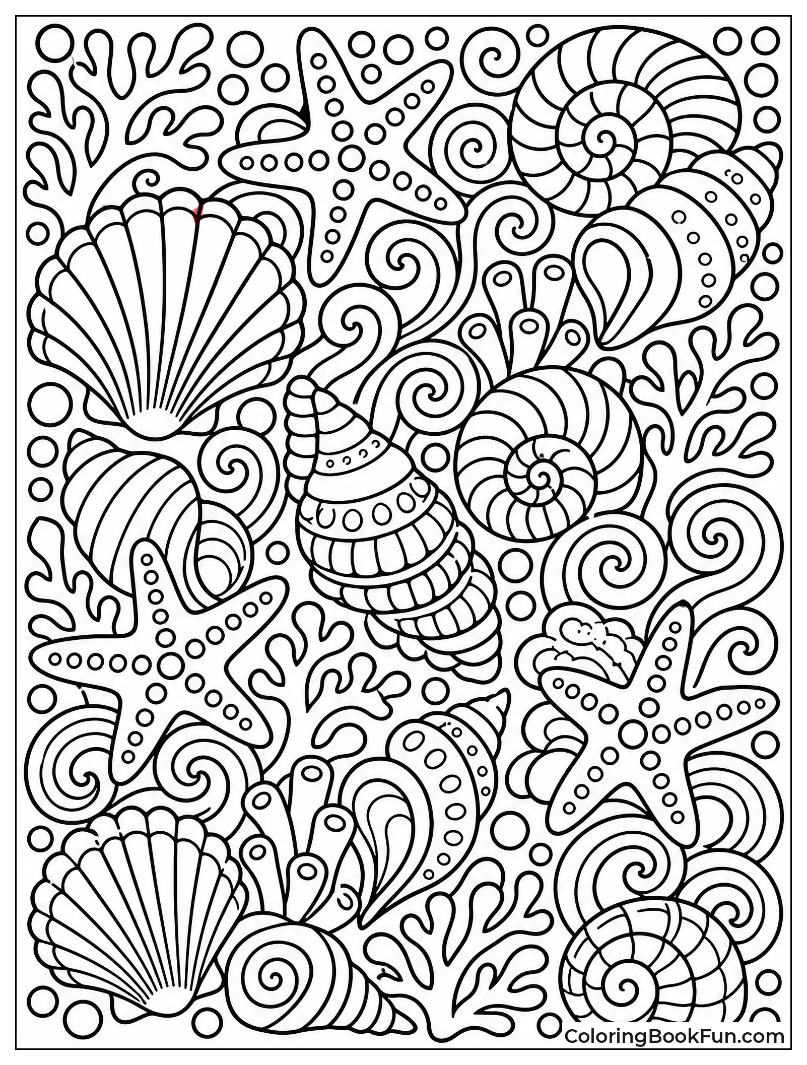 Page Full of Seashells and Stars