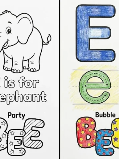 Letter E coloring pages