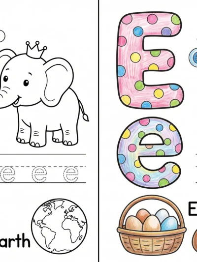 Letter E coloring pages