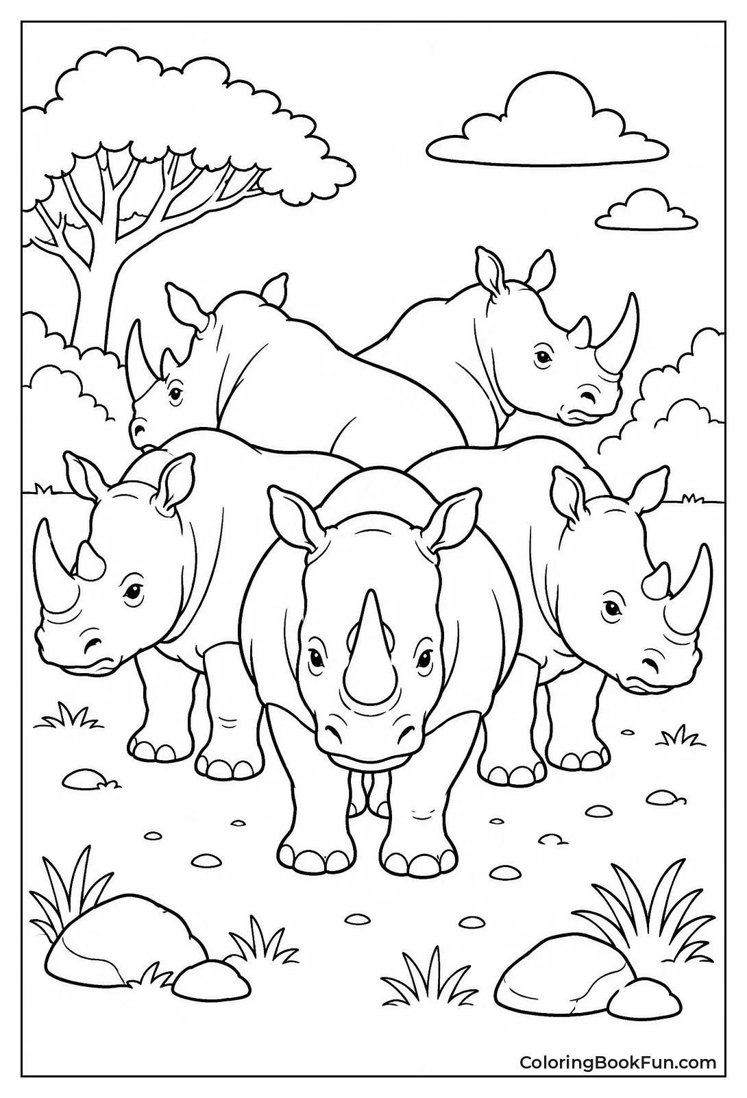 Group of Rhinos Standing Together