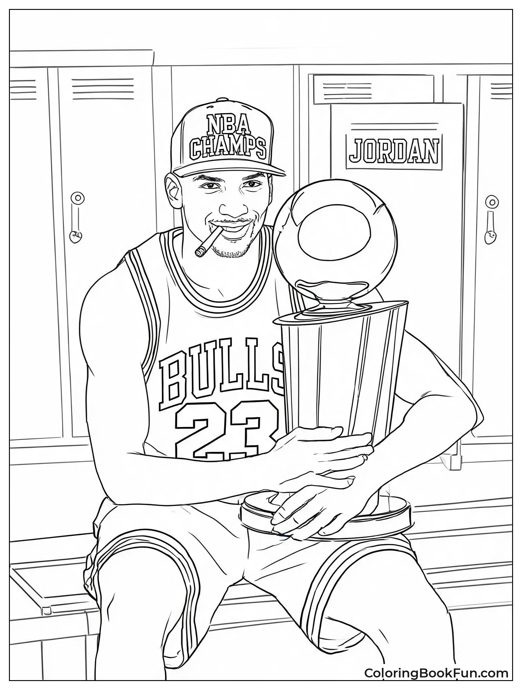 Michael Jordan Hugging Championship Trophy
