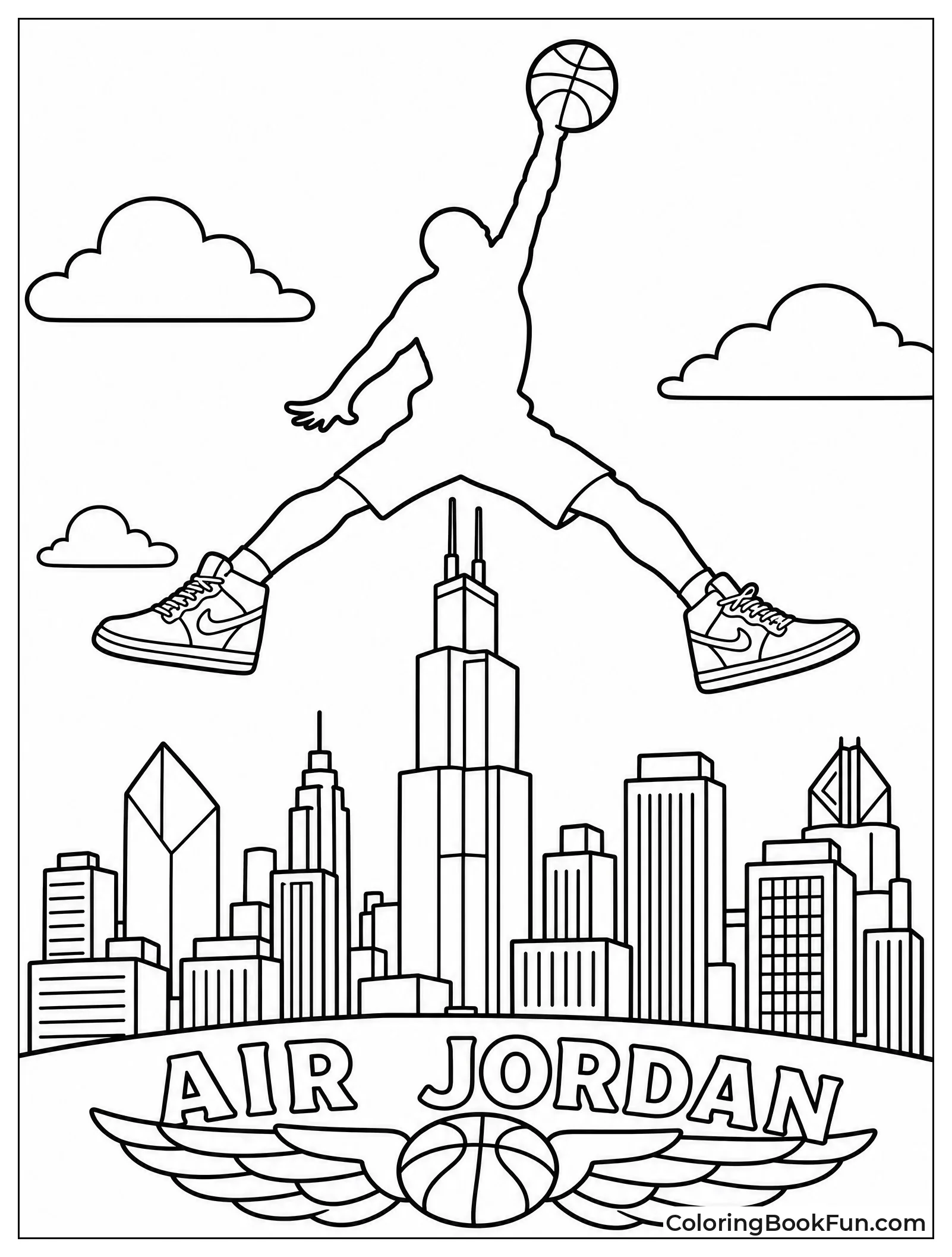 Jumpman Leaping Over Chicago Skyline