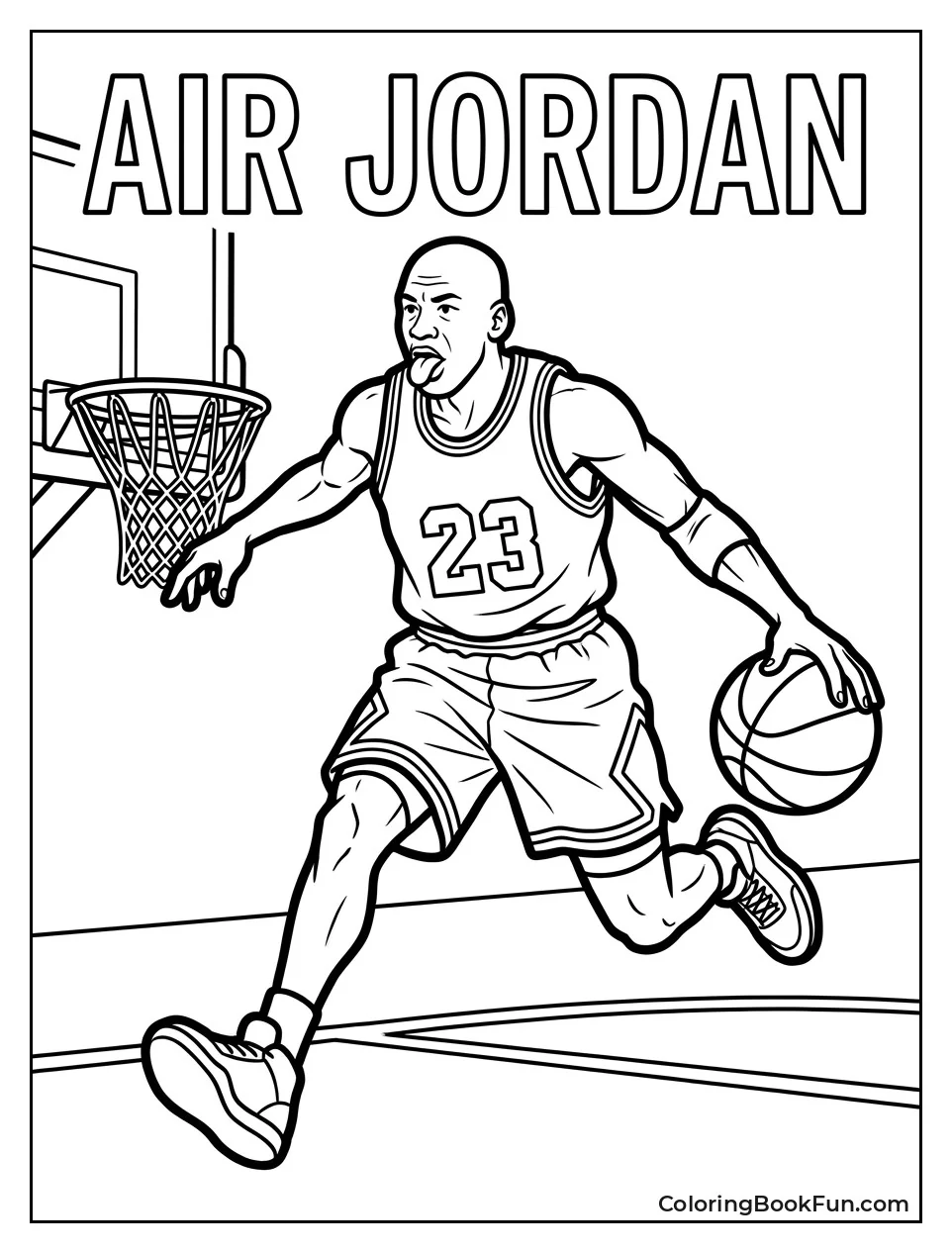 Michael Jordan Driving Layup with Tongue Out