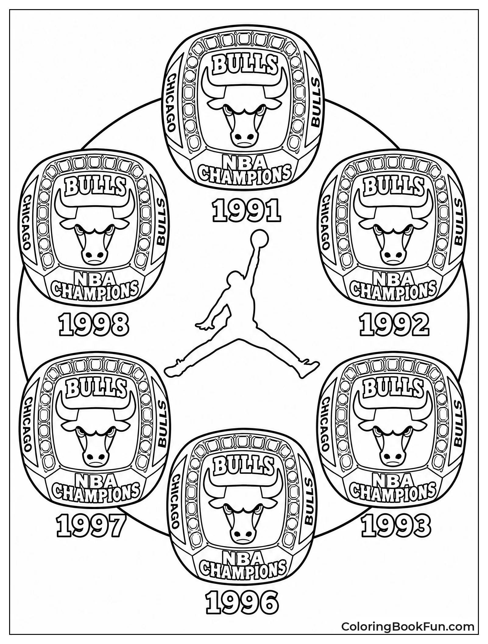Six Championship Rings in a Circle