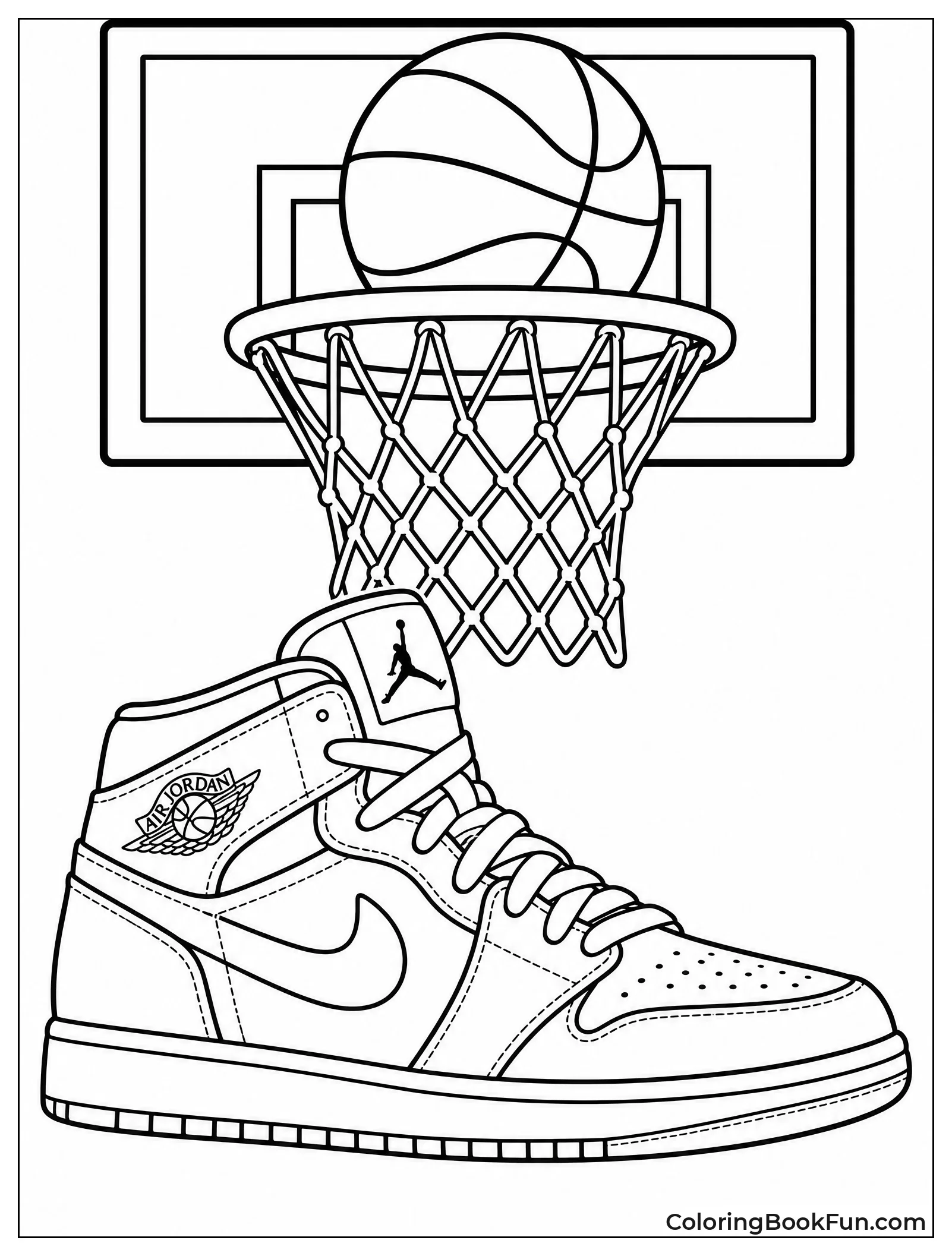 Air Jordan Sneaker under Basketball Hoop