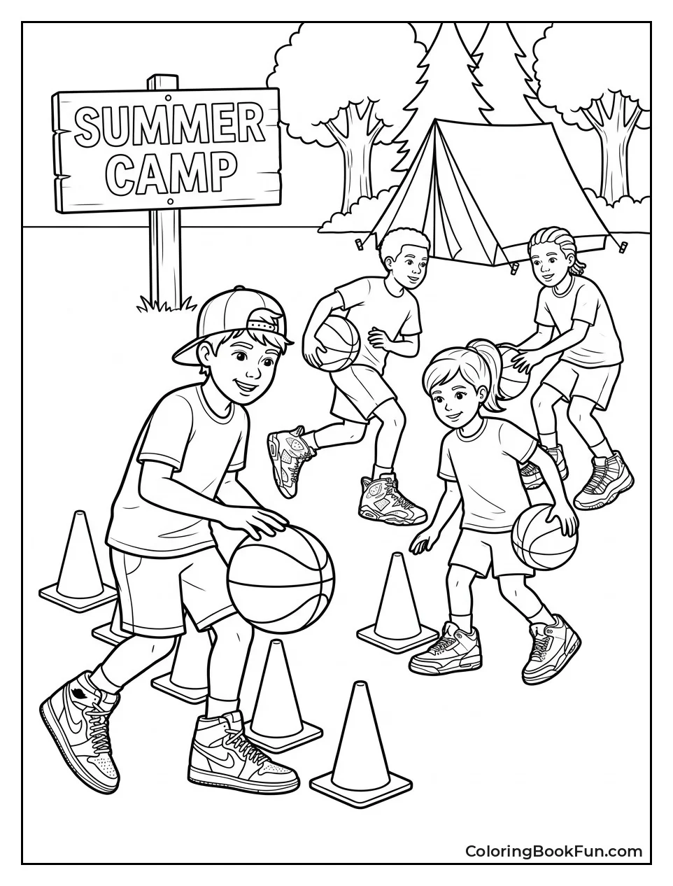 Kids Practicing Dribbling at Summer Camp