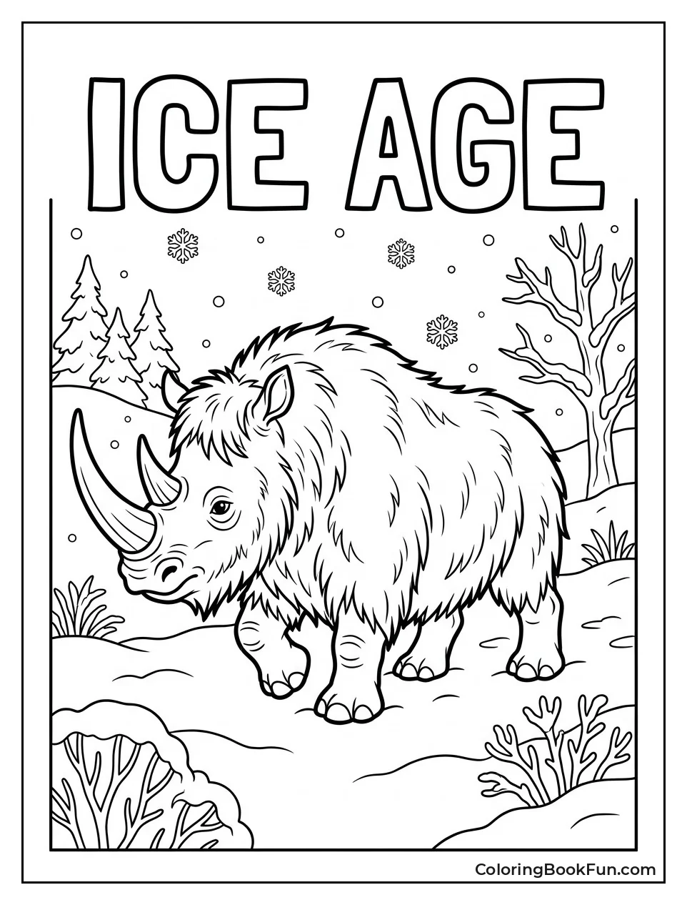 Woolly Rhino Walking in Snow