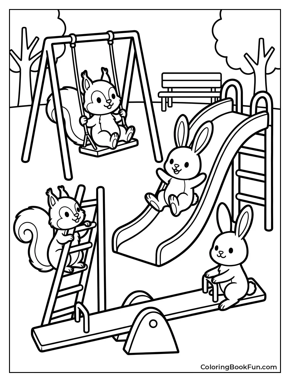 Animals Playing on Swings