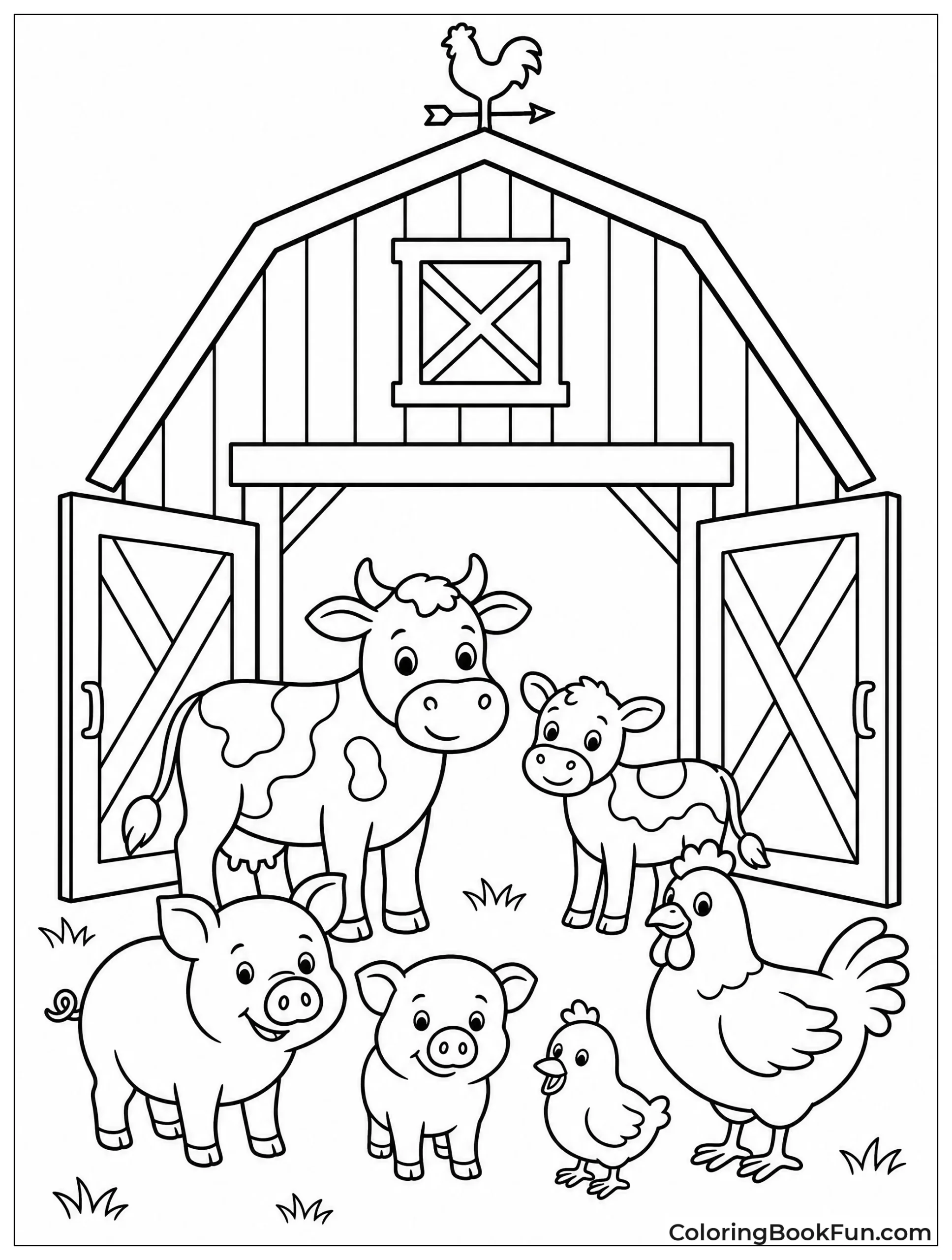 Animals Gathering at Barn Door