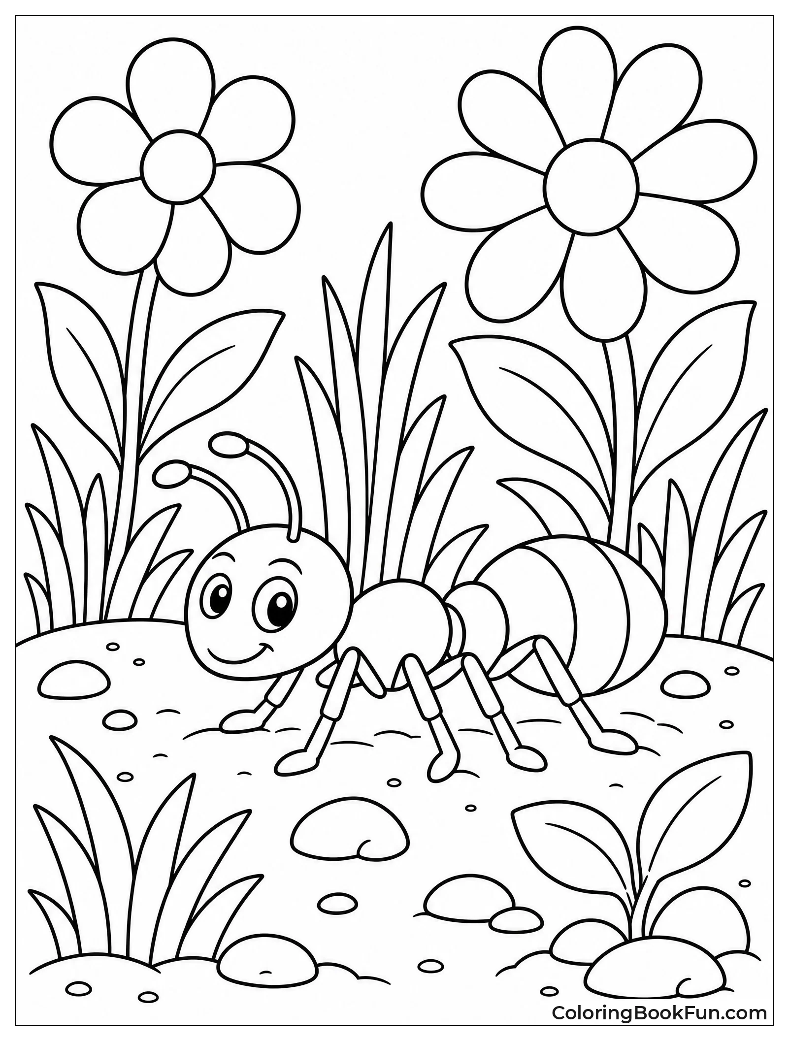 Ant Crawls Among Flowers