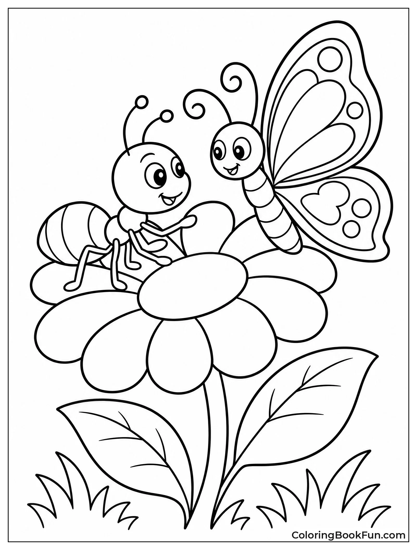 Ant Meets Butterfly on Flower