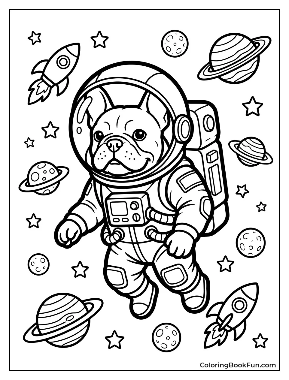 Frenchie Astronaut Floats in Space