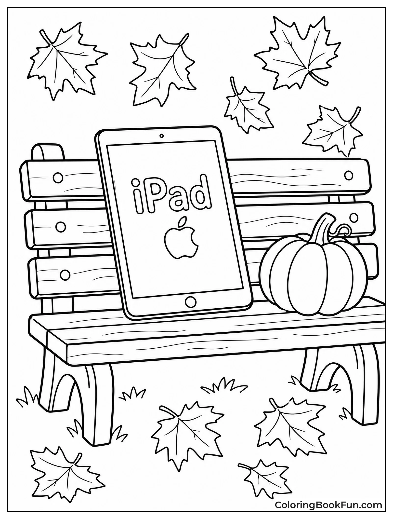 iPad Sits With Falling Autumn Leaves