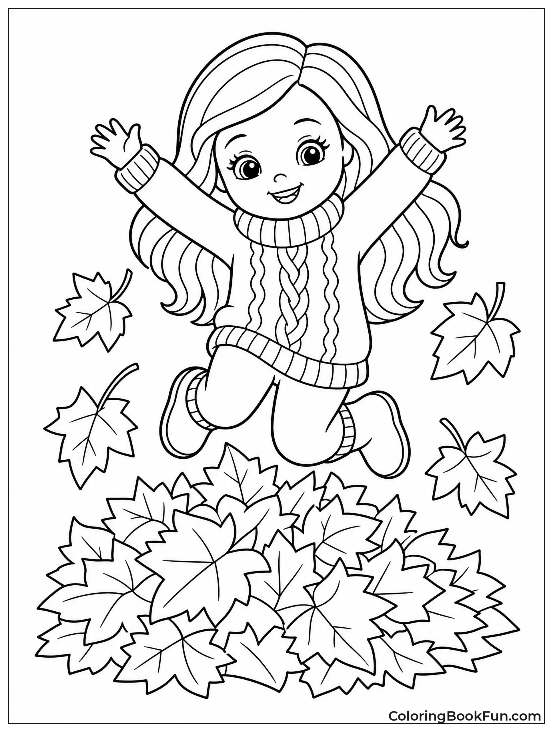 Doll Jumping into Autumn Leaves