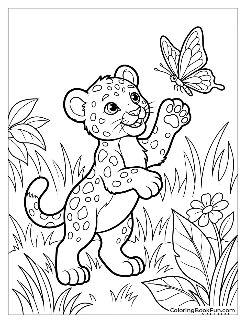 Panther Cub Batting at Butterfly