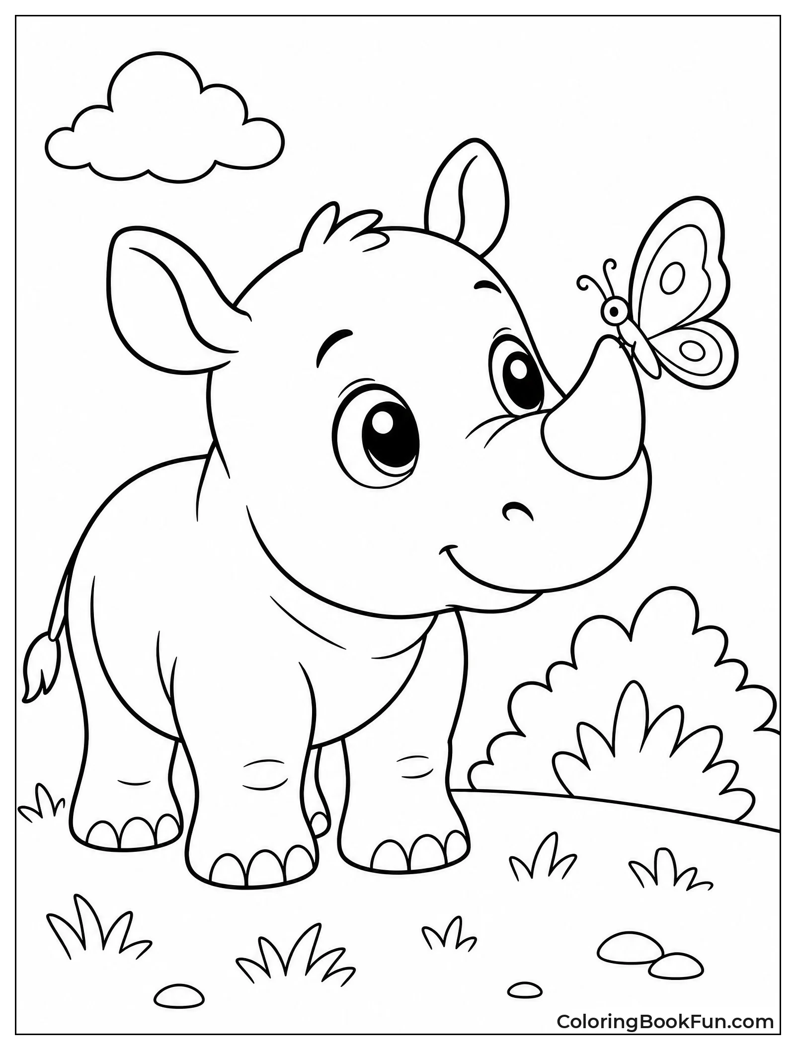 Baby Rhino Watching Butterfly