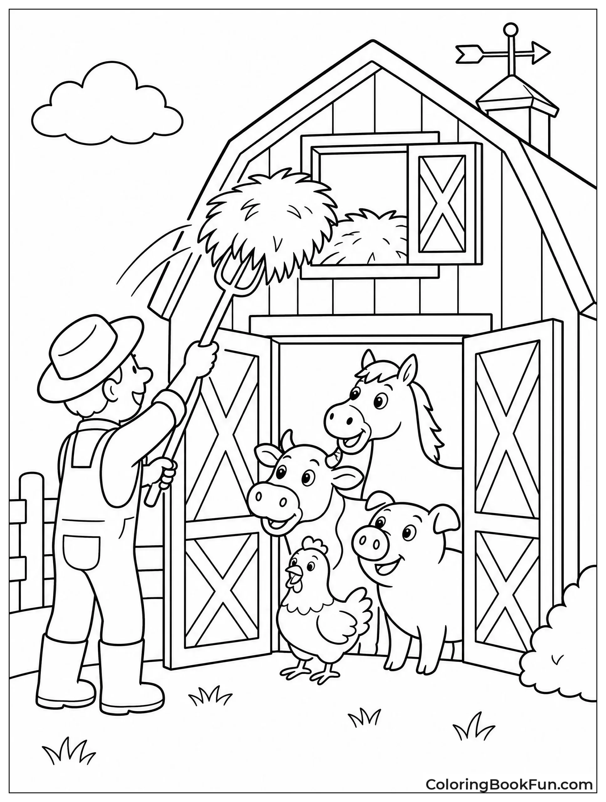 Farmer Tossing Hay to Animals