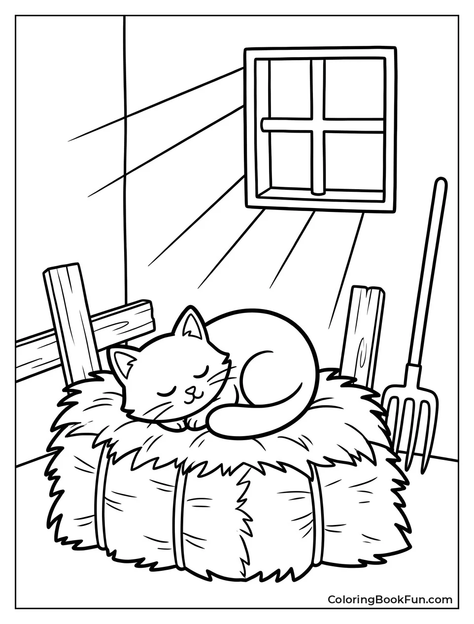 Cat Napping on Hay Pile
